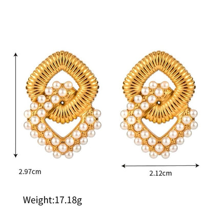 Vienna Links Pearl or Crystal 18k Gold Plated Stainless Steel Earrings