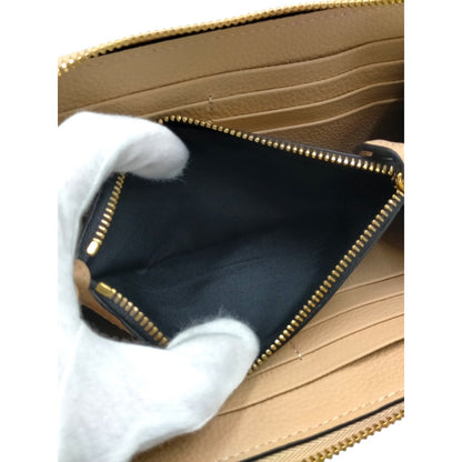 Versace Virtus Beige Leather Zip Around Wallet Gold Baroque V Logo Continental
