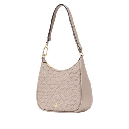 Kate Spade Woven Neutral Beige Gray Pebbled Leather Large Shoulder Bag - Kayla