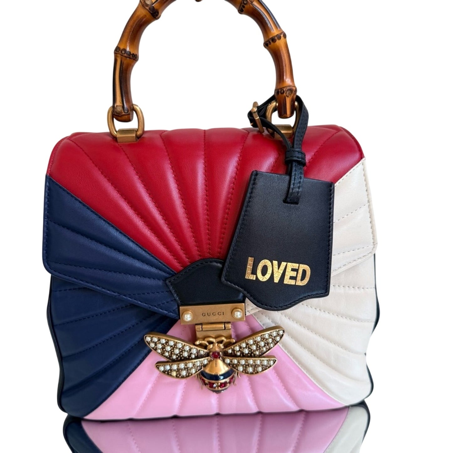 RARE Gucci Queen Margaret Tropuntata Bamboo Multicolor Backpack Pearl Bee Clasp