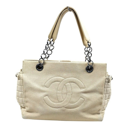 Chanel Chocolate Bar Cabas Net Beige Canvas & Quilted Leather Tote
