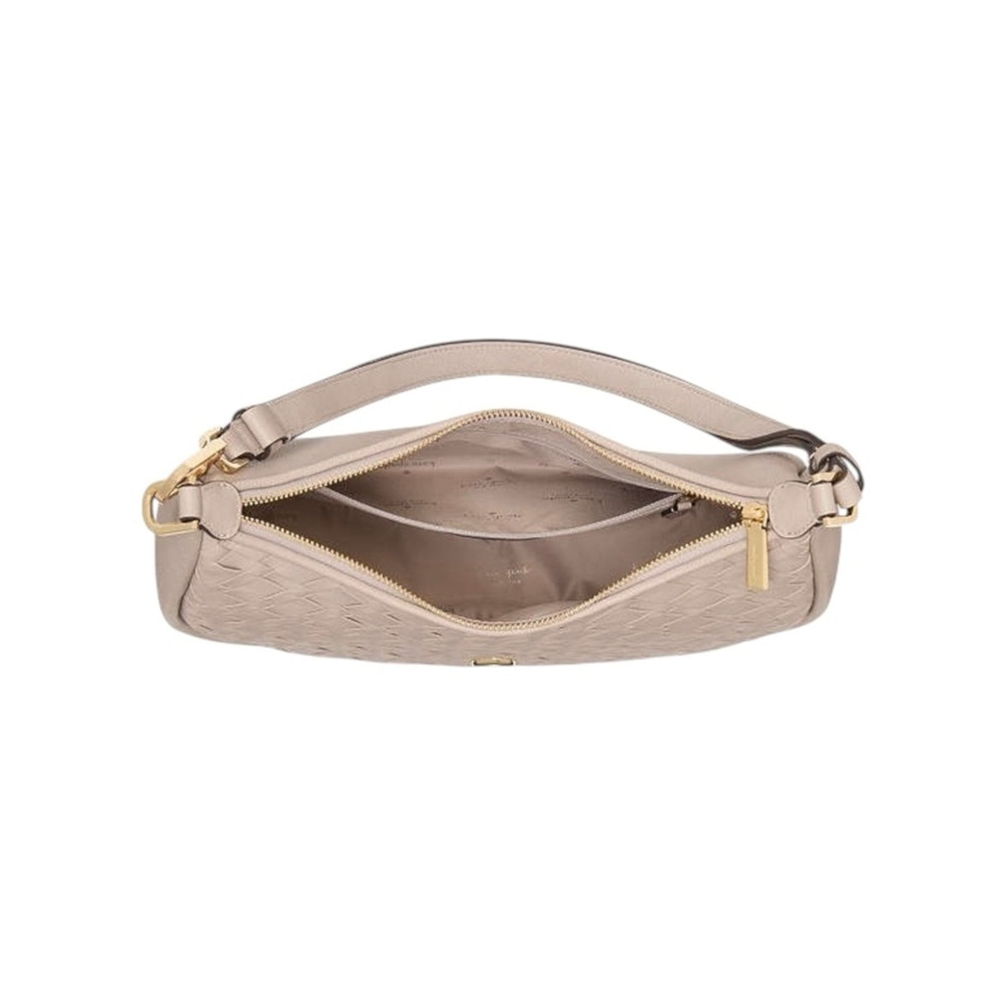 Kate Spade Woven Neutral Beige Gray Pebbled Leather Large Shoulder Bag - Kayla