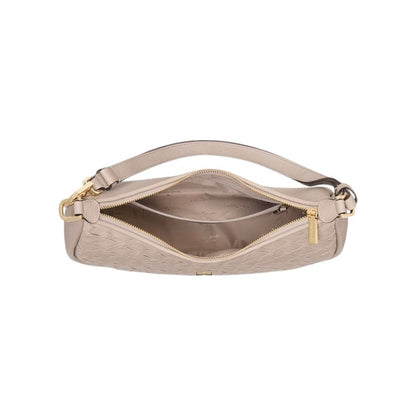 Kate Spade Woven Neutral Beige Gray Pebbled Leather Large Shoulder Bag - Kayla