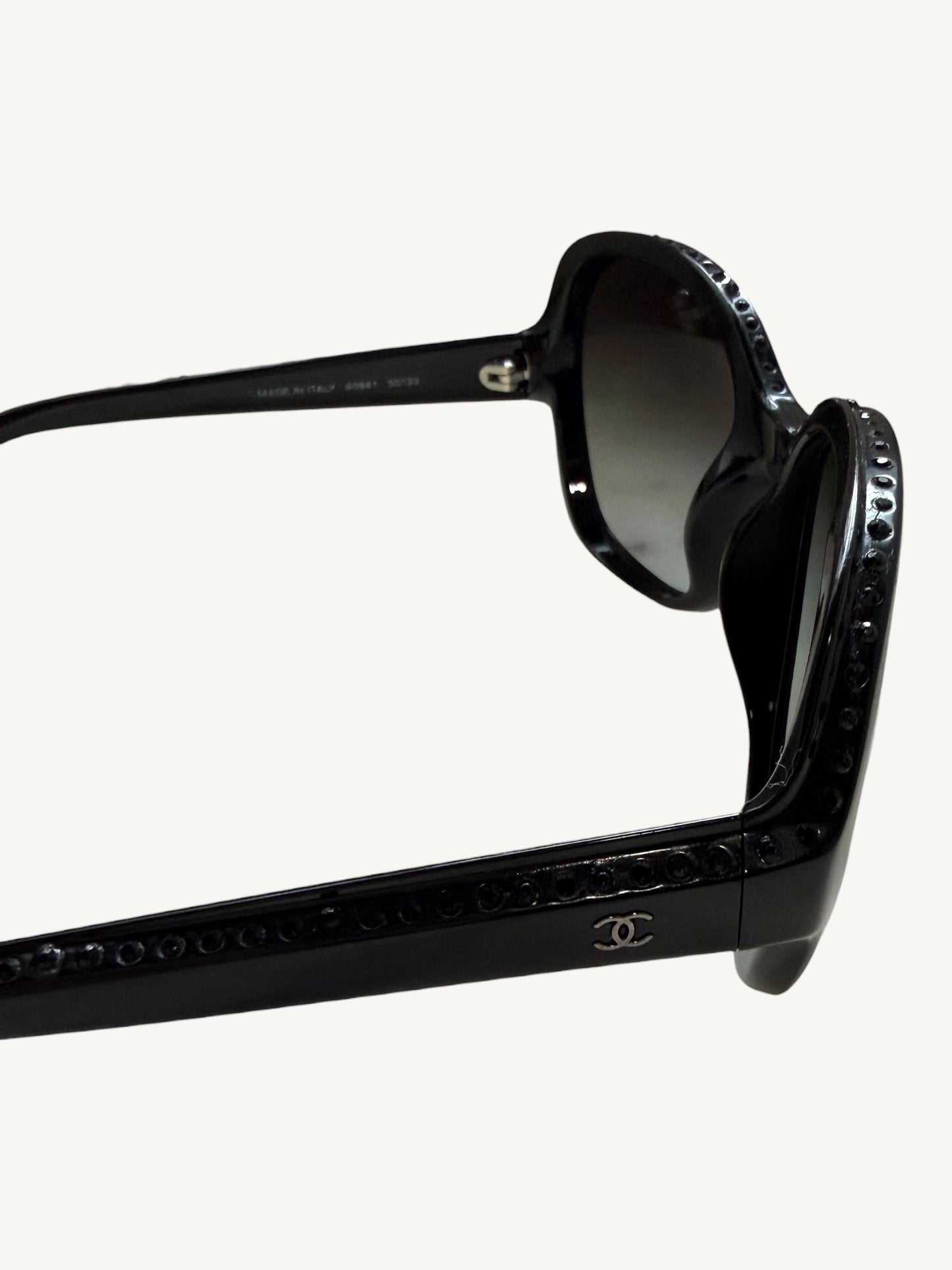Chanel 40941 Crystal-Embellished Oversized Sunglasses — Black — Very Good Pre-Owned