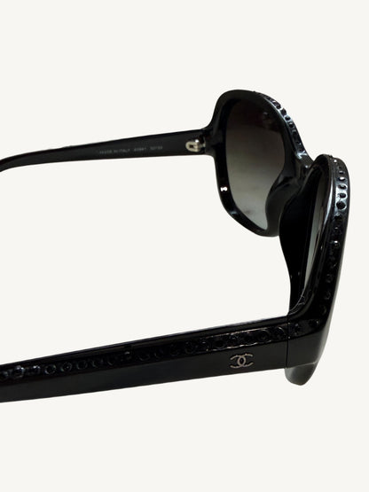 Chanel 40941 Crystal-Embellished Oversized Sunglasses — Black — Very Good Pre-Owned