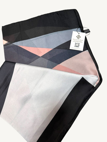The Sintra – Pink Grey Geometric Silky Satin Scarf Shawl Wrap