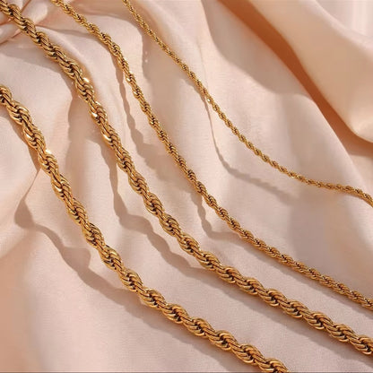 8mm Timeless 18k Gold-Plated Rope Chain Necklace – Stainless Steel, Tarnish Free