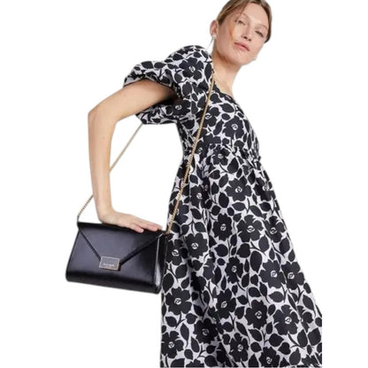 Kate Spade Anna Black Leather Envelope Convertible Clutch Crossbody NWT $298