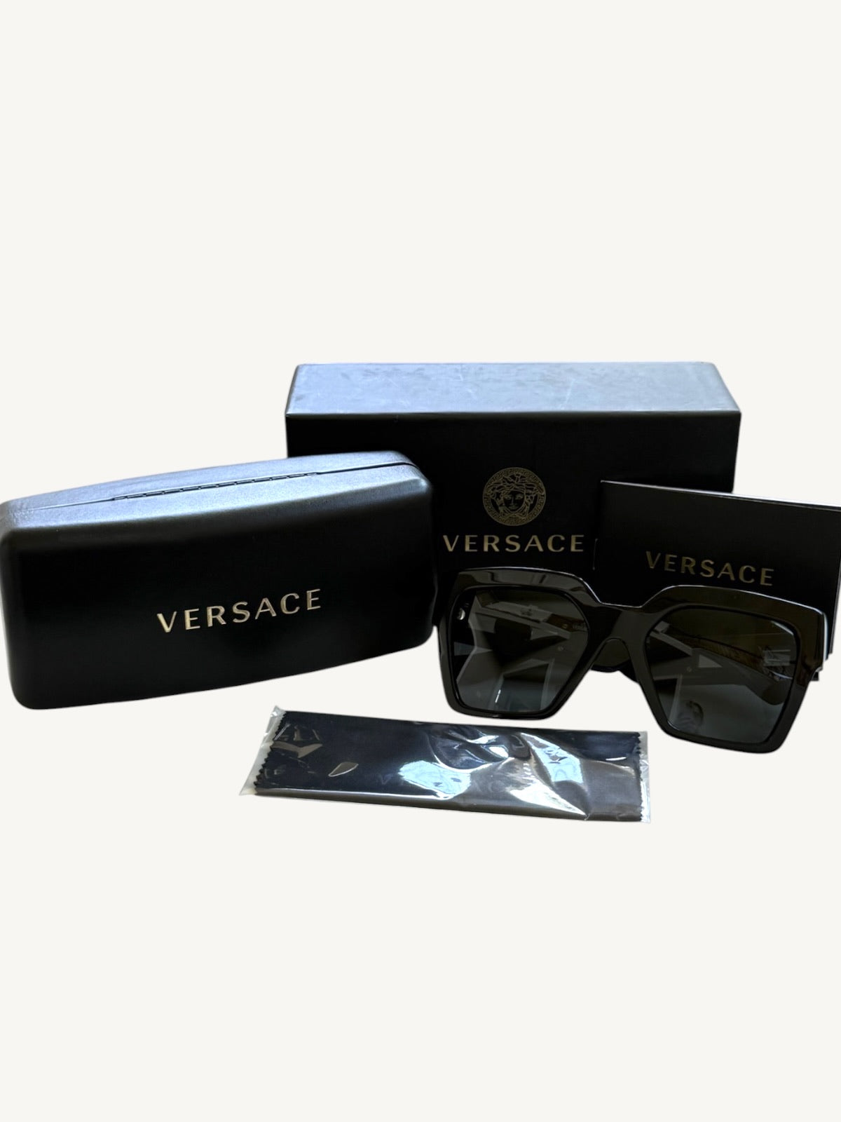Versace VE4458 Black Butterfly Sunglasses — Gold Medusa — New Full Set