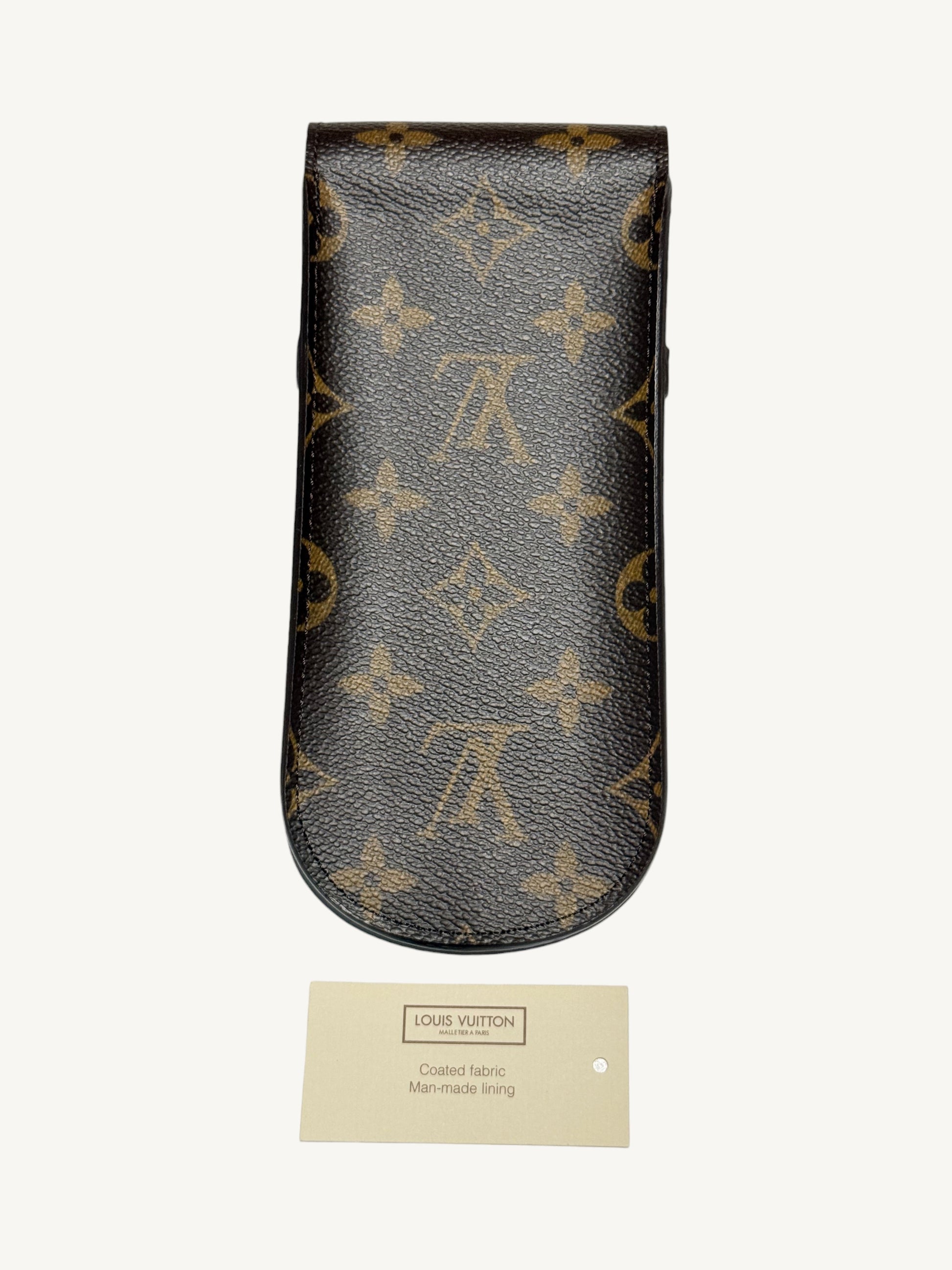 Louis Vuitton Monogram Étui Stylo Pen Case — interior lining close-up showing Louis Vuitton Paris Made in France stamp | Shimmer & Shawls