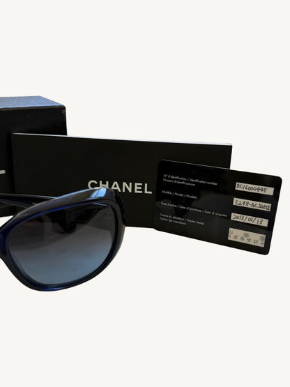 Chanel 5248-A Camellia Oversized Butterfly Sunglasses — Navy Blue — Full Set