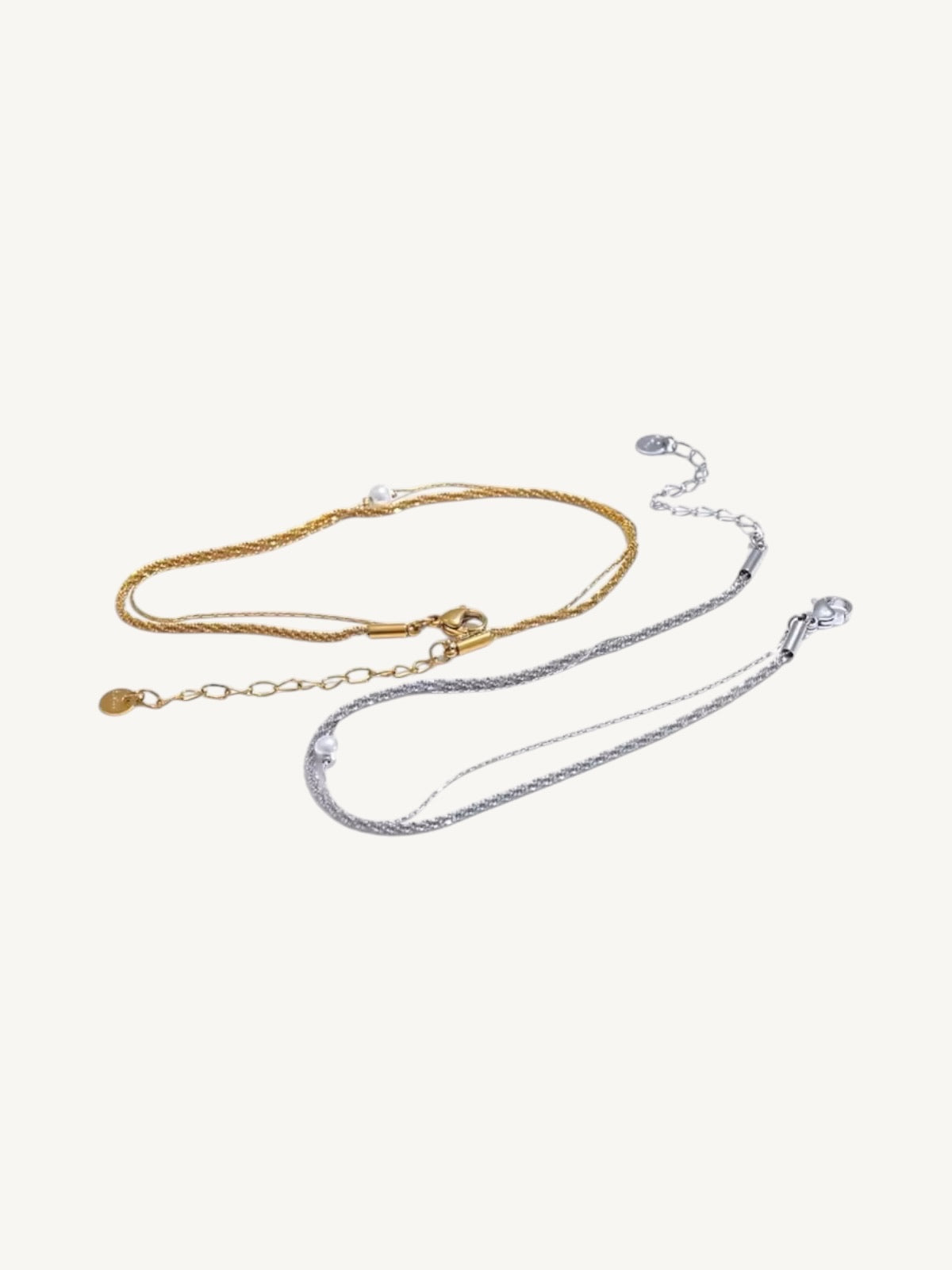 The Perla — Double Strand Pearl Anklet | Gold & Silver