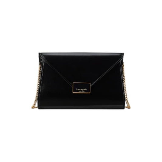 Kate Spade Anna Black Leather Envelope Convertible Clutch Crossbody NWT $298