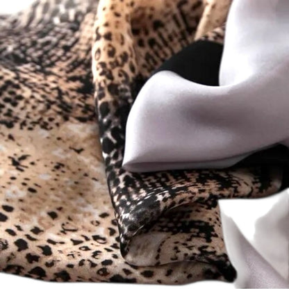 Snake Print & Grey Silky Satin Scarf Shawl Wrap – Oversized Lightweight