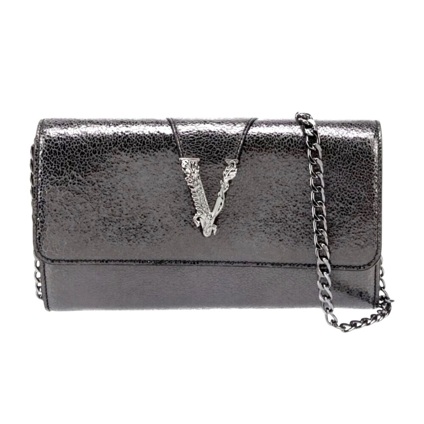 Versace Metallic Leather Virtus Bag – Gunmetal Hardware – NWT with Dust Bag