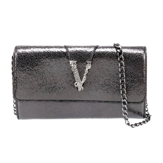 Versace Metallic Leather Virtus Bag – Gunmetal Hardware – NWT with Dust Bag