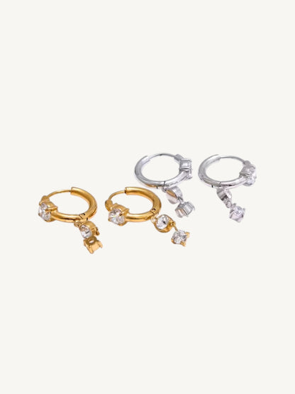 The Lumière — CZ Crystal Drop Huggie Hoop Earrings | Gold & Silver