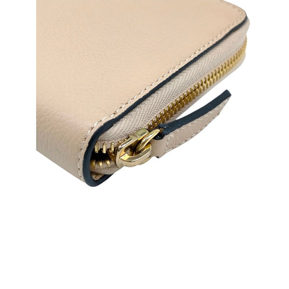 Versace Virtus Beige Leather Zip Around Wallet Gold Baroque V Logo Continental