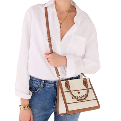 Kate Spade Ellie Canvas Small Tote Crossbody Cream Tan Logo Bag NWT