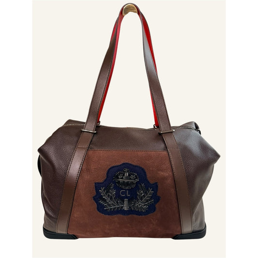 Christian Louboutin Bagdamon Boston Tote Brown Leather Crest Red Sole Travel Bag
