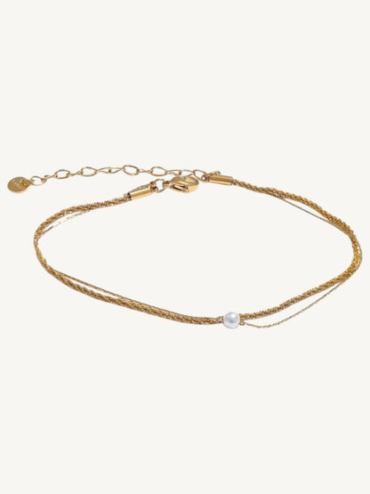 The Perla — Double Strand Pearl Anklet | Gold & Silver
