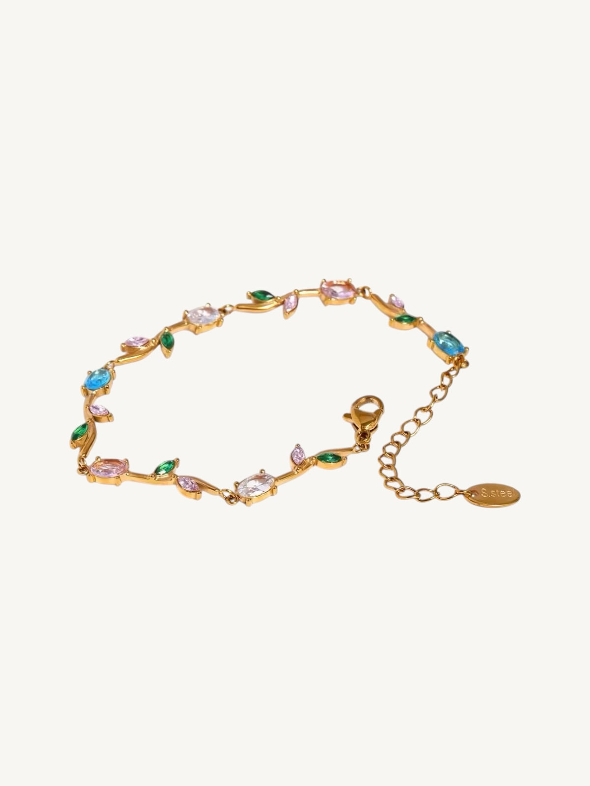 The Printemps multicolor CZ vine bracelet side view with clasp — Shimmer & Shawls
