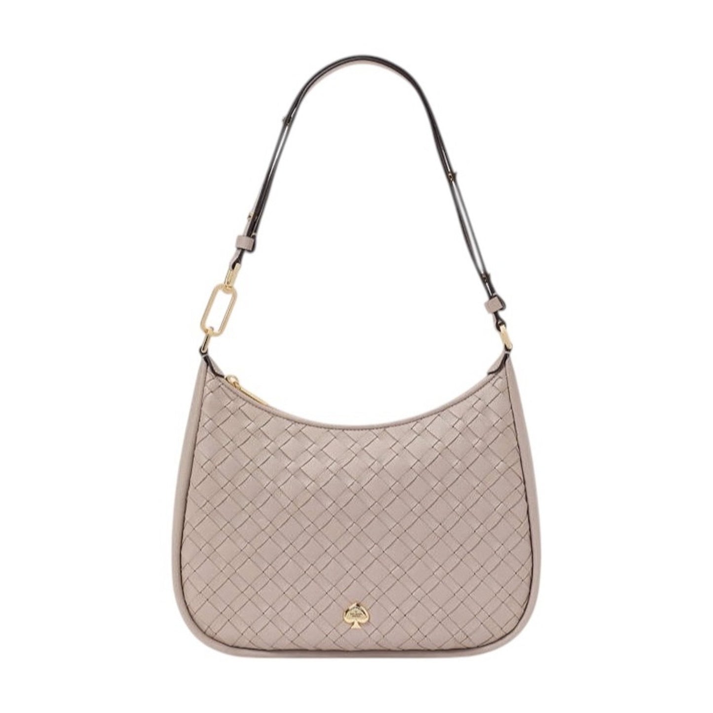 Kate Spade Woven Neutral Beige Gray Pebbled Leather Large Shoulder Bag - Kayla