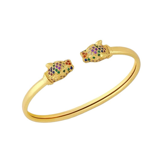 18k Gold Plated Stainless Steel AAA Rainbow CZ Leopard Adjustable Bracelet
