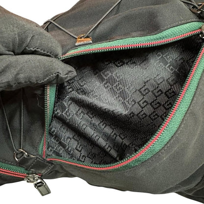Authentic Gucci Sherry Line Web Nylon Backpack Black Green Red Stripe