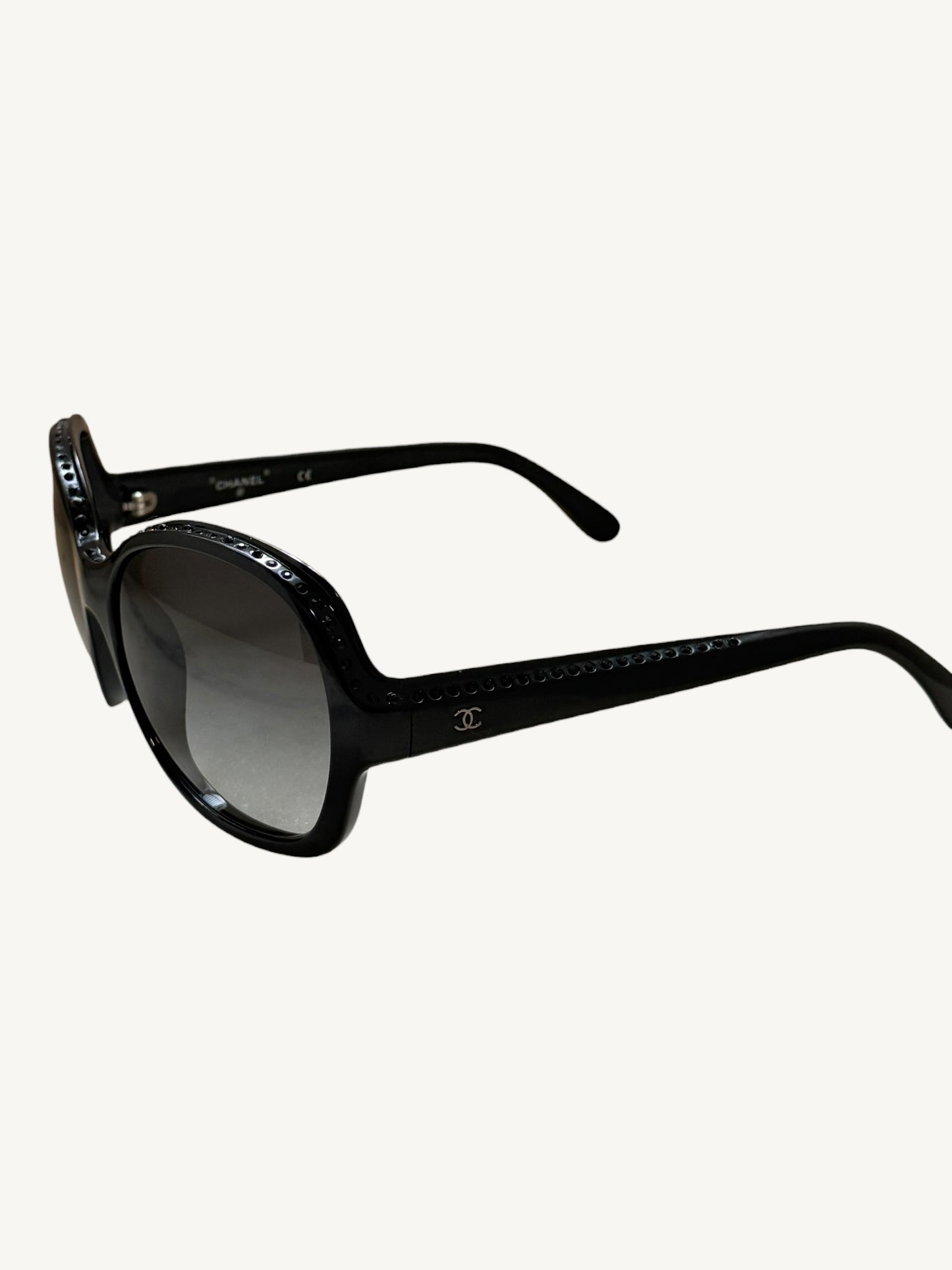 Chanel 40941 Crystal-Embellished Oversized Sunglasses — Black — Very Good Pre-Owned