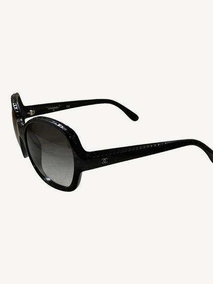 Chanel 40941 Crystal-Embellished Oversized Sunglasses — Black — Very Good Pre-Owned