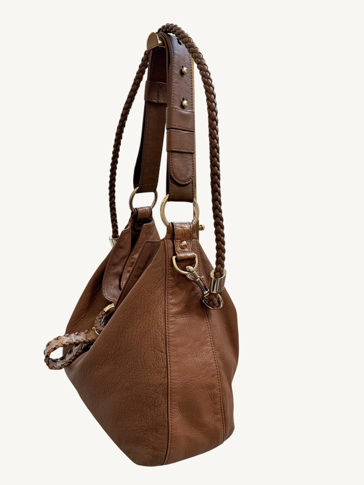Gucci G Wave Large Hobo camel — braided strap and side detail | Shimmer & Shawls