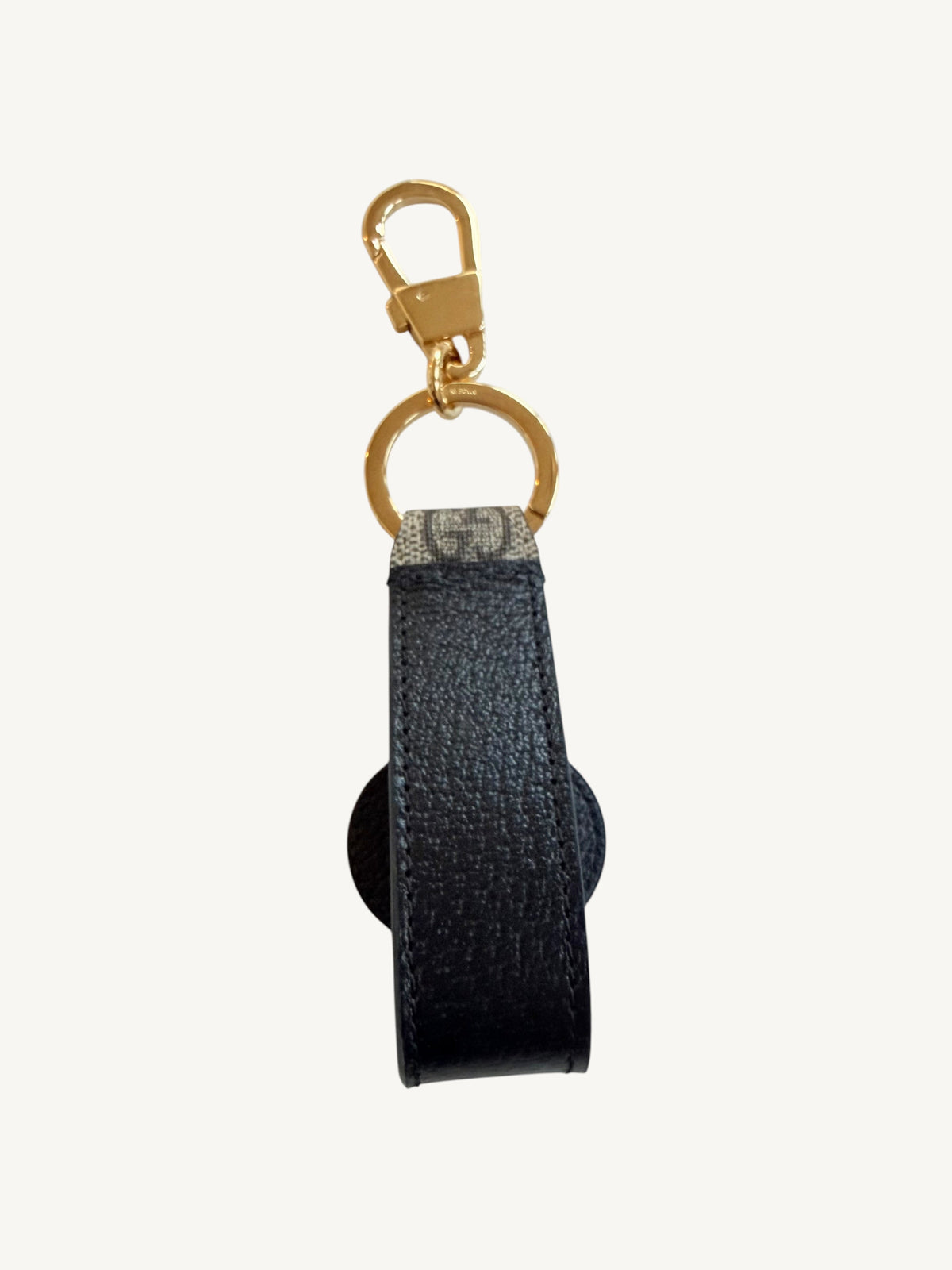 Gucci Interlocking G Key Ring Bag Charm — additional angle showing canvas and hardware | Shimmer & Shawls