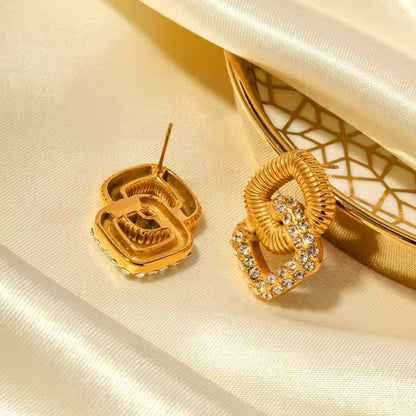 Vienna Links Pearl or Crystal 18k Gold Plated Stainless Steel Earrings