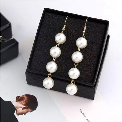 Classic Pearl Drop Dangle Earrings – Gold Tone