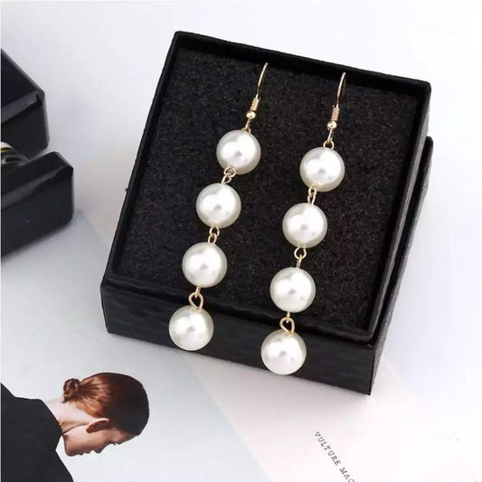 Classic Pearl Drop Dangle Earrings – Gold Tone
