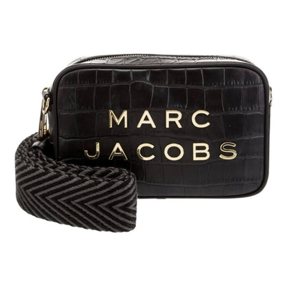 Marc Jacobs Flash Croc-Embossed Crossbody Bag Black Leather Gold Hardware