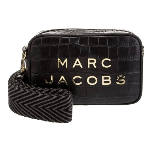 Marc Jacobs Flash Croc-Embossed Crossbody Bag Black Leather Gold Hardware