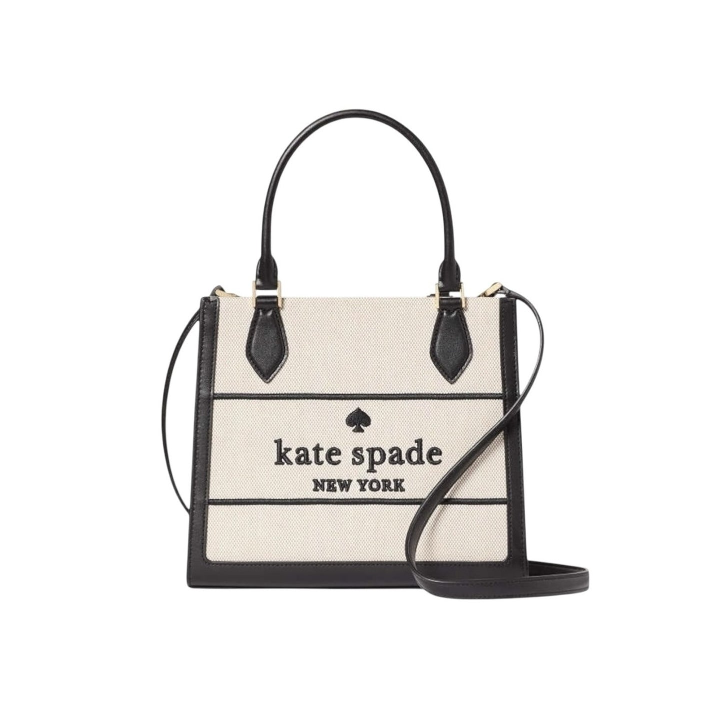 Kate Spade Ellie Canvas Tote Crossbody Black Cream Logo Bag NWT