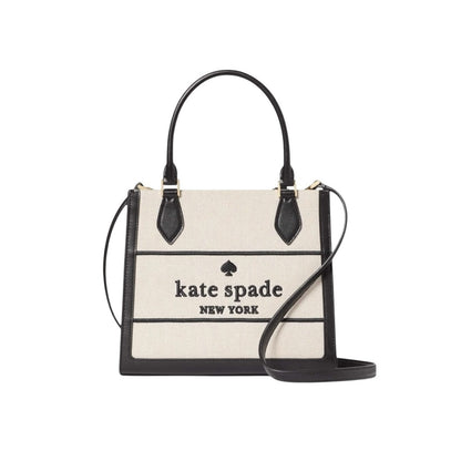 Kate Spade Ellie Canvas Tote Crossbody Black Cream Logo Bag NWT