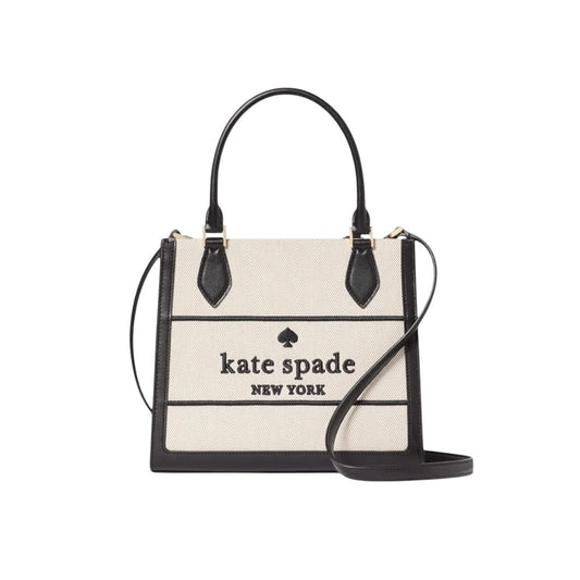 Kate Spade Ellie Canvas Tote Crossbody Black Cream Logo Bag NWT