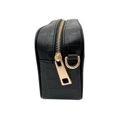 Marc Jacobs Flash Croc-Embossed Crossbody Bag Black Leather Gold Hardware