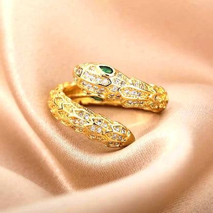 Snake Pave Gold Plated Stainless Steel Free Size Ring