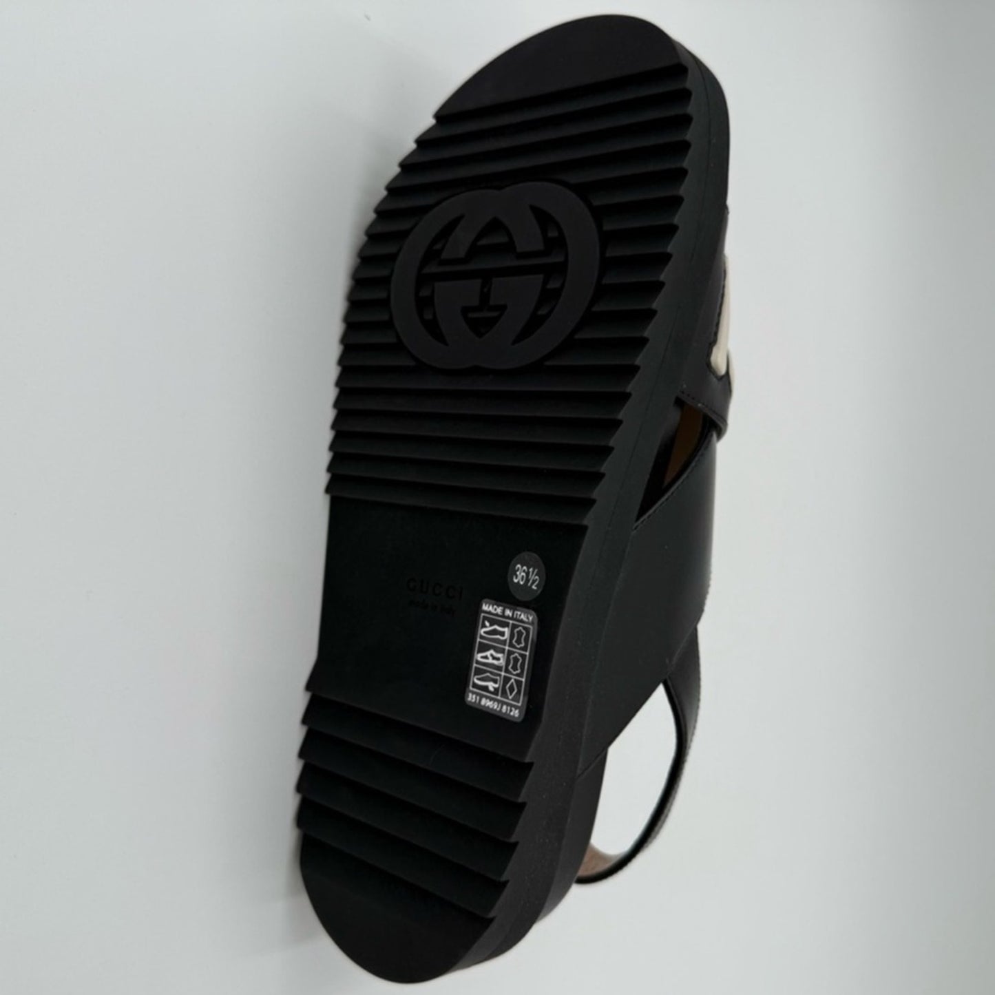 NWT Gucci Black & White Logo Appliqué Leather Slingback Sandals Size 36.5 EU/6.5