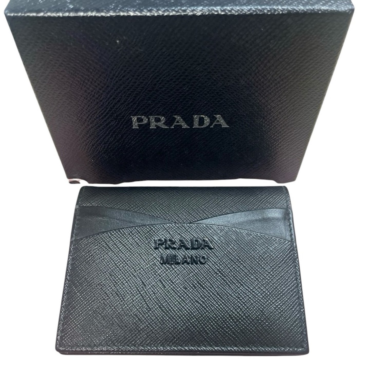 Authentic NWOT Prada Black Saffiano Leather Monochrome Compact Wallet w/ Box