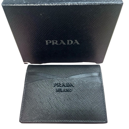 Authentic NWOT Prada Black Saffiano Leather Monochrome Compact Wallet w/ Box