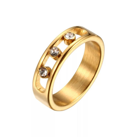 Gold Plated Stainless Steel Sparking CZ Ring