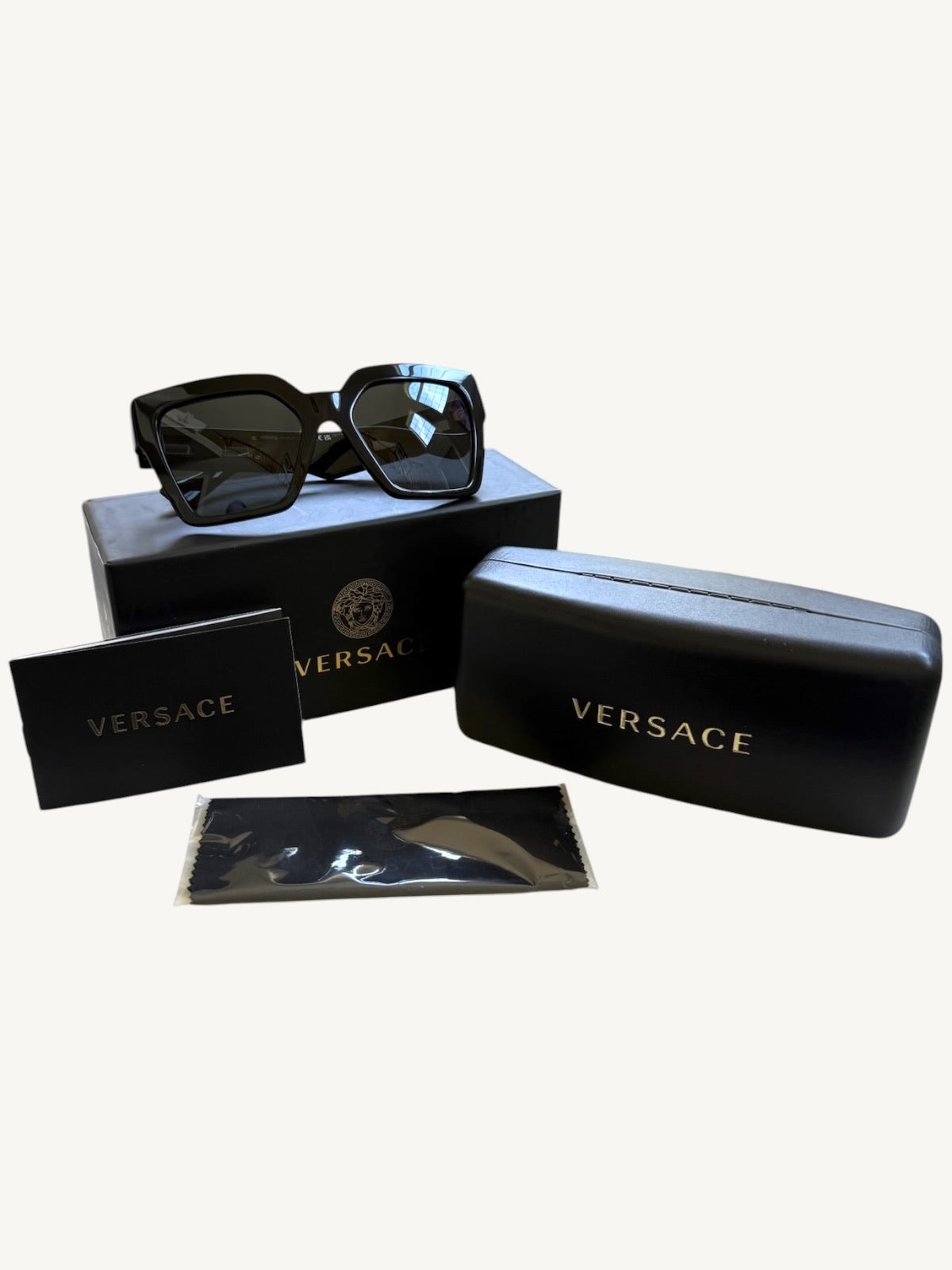 Versace VE4458 Black Butterfly Sunglasses — Gold Medusa — New Full Set