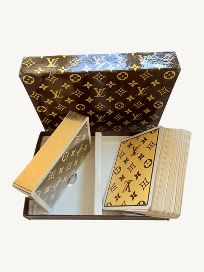 Vintage Louis Vuitton Playing Cards Set — additional detail view of monogram case and cards | Shimmer & Shawls