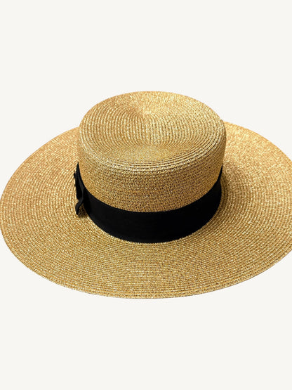 Gucci Bee Gold Metallic Lamé Boater Hat — Wide Brim Rare Silk Lining Variant| Alessandro Michele | Size 58